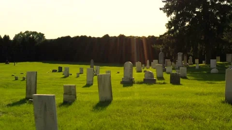 Drone pass and ascension at Gorham Cemetery. An old grave yard that with Stock Footage 236687986