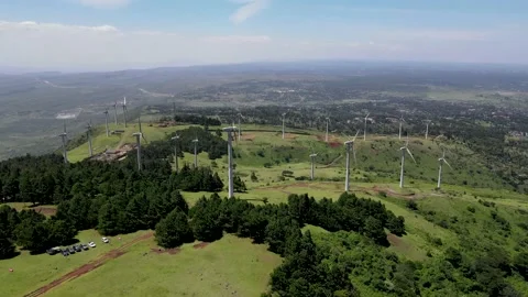 Drone passing over the wind energy station in Nairobi kenya, wind mill Stock Footage 149541035