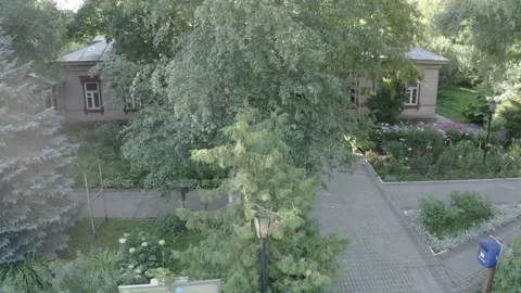 Drone passing post office building in Chekhov Stock Footage 328694143