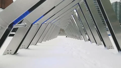 Drone passing through art installation tunnel Stock Footage 172102196