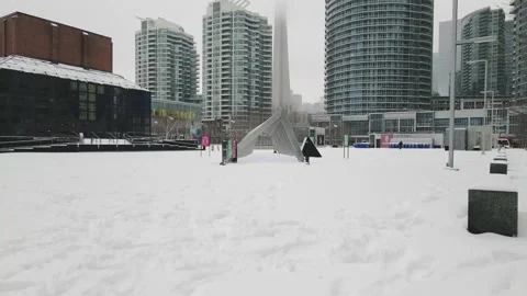Drone passing through art installation tunnel in winter Stock Footage 172102208