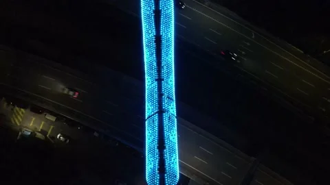 Drone passing through bridge and highway in Kampung Baru Stock Footage 150290803