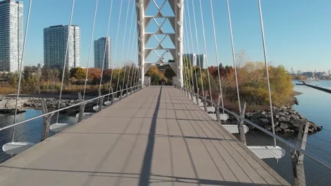 Drone passing through bridge in Toronto Stock Footage 143193962