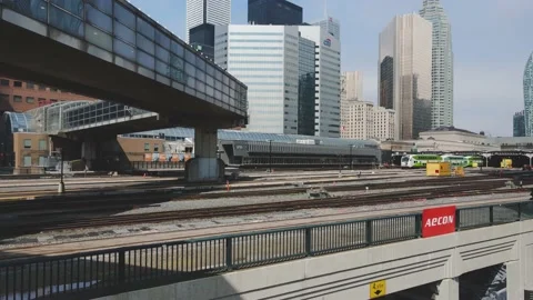 Drone passing through train tracks Stock Footage 171954328
