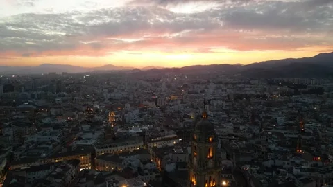 Drone passing the tower of Malaga cathedral, Andalusia, Spain Stock Footage 245338299