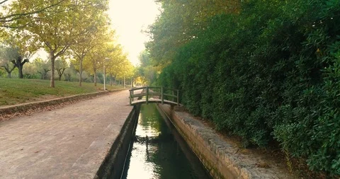 Drone path with canal and bridge at drone view Stock Footage 124385357