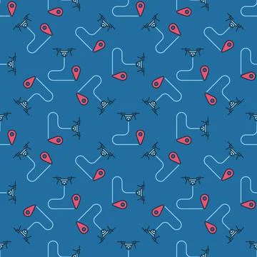 Drone Path Planning vector Quadcopter colored seamless pattern Stock Illustration