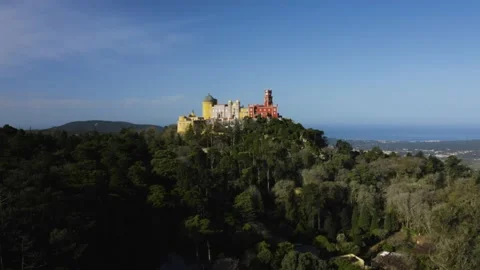 Drone Pena National Palace aerial mountain 4k shot 스톡 동영상 167543953