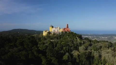 Drone Pena National Palace aerial mountain 4k shot Stock Footage