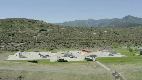Drone of people recreating at Trailside Park near Park City, Utah. Stock Footage 144474148