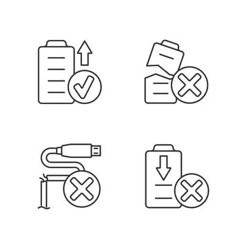 Drone performance linear manual label icons set Stock Illustration