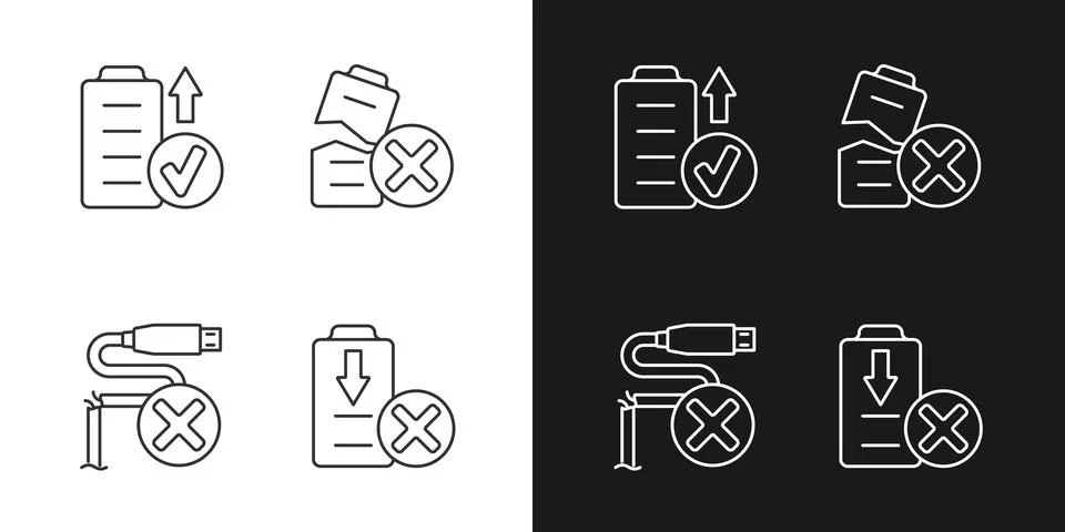Drone performance linear manual label icons set for dark and light mode Stock Illustration
