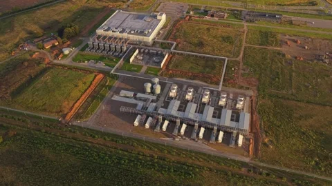 Drone perspective of AI-driven computing center, Denmark Stock Footage 318620267