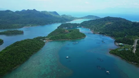 Drone perspective approaching Sula Bridge on Cagraray Island, Albay, with the Stock Footage 346270622