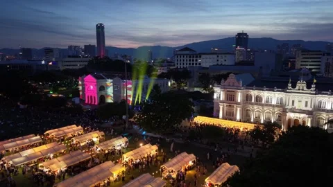 Drone perspective captures George Town Festival night scene Stock Footage 332160873