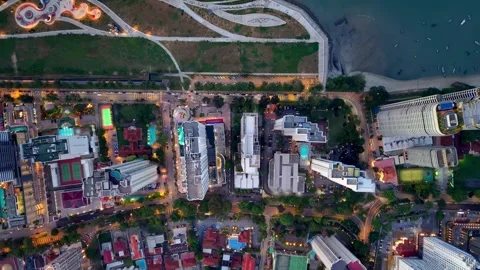 Drone perspective captures Gurney Wharf reclamation island sunset Video stock 332144875