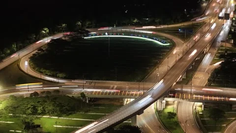 Drone perspective captures Johor nightscape with luminous highways 스톡 동영상 332155927