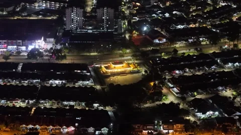 Drone perspective captures Taman Perling Johor Bahru at night Stock Footage 332157930