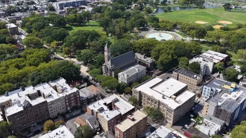 Drone Perspective of Jersey City Parks and Skyline Near New York H Stock Footage 345426510