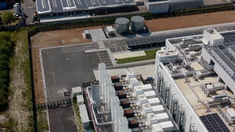Drone perspective of a large data center complex in Melegnano, Italy Stock Footage 341466086