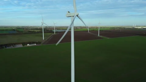 Drone perspective of a renewable energy park, emphasizing the height and Stock Footage 331943920