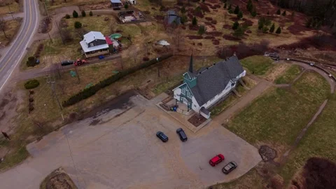 Drone perspective of spiritual church location in rural canada Stock Footage 334166321