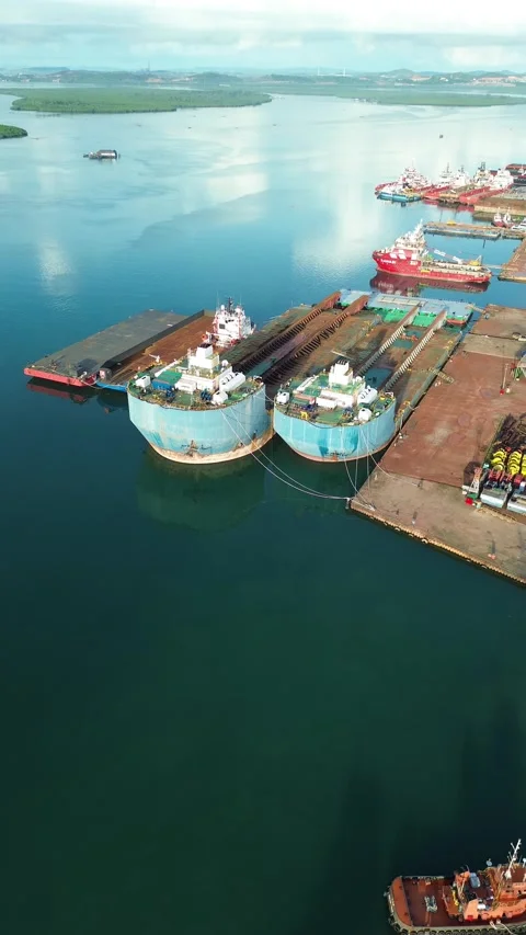 Drone perspective of a thriving global trade hub, revealing intricate marit.. Stock Footage 337282319