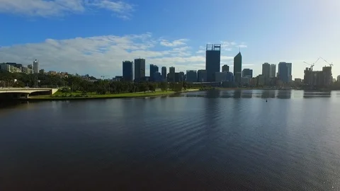 Drone Perth Skyline Swan River Day Western Australia Stock Footage