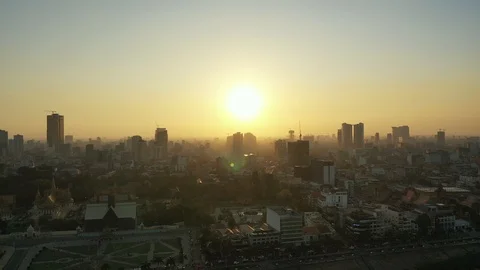 DRONE PHNOM PENH BY SUNSET 4 Video stock 127007309