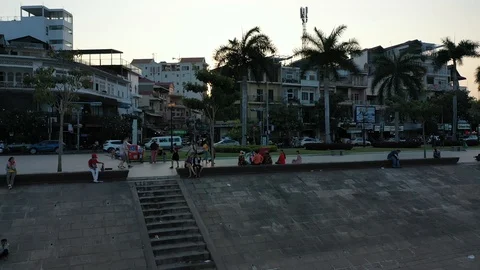 DRONE PHNOM PENH BY SUNSET From ground up to sky Video stock 127063398