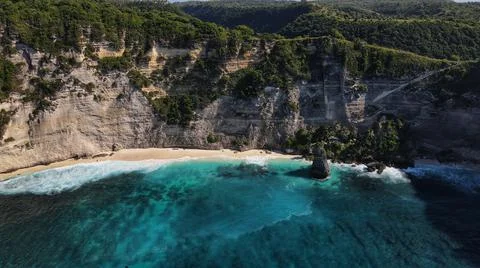 Drone photo. Beautiful cliff and ocean, Indonesia, Diamond beach 2021 Stock Photos