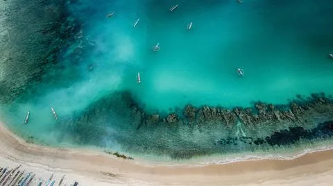 Drone photo. Mawun beach on Lombok island, Indonesia 2021 during pandemic, 2021 Stock Photos