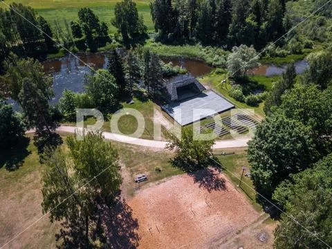 Drone Photo of the Open-air Stage in a Sunny Summer Day Stock Photos