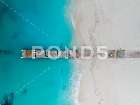 Drone photo of pier in Grace Bay, Providenciales, Turks and Caicos Stock Photos