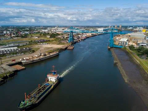 Drone photo of the Transporter Bridge at Middlesbrough Stock Photos