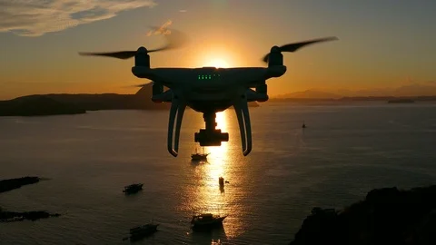 Drone pilot with high resolution camera flying over padar island in Komodo Stock Footage 86169029