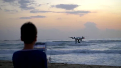 Drone pilotage at sea sunset. Stock Footage 81944268