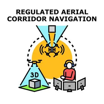 Drone piloting regulated aerial corridor navigation concept Stock Illustration