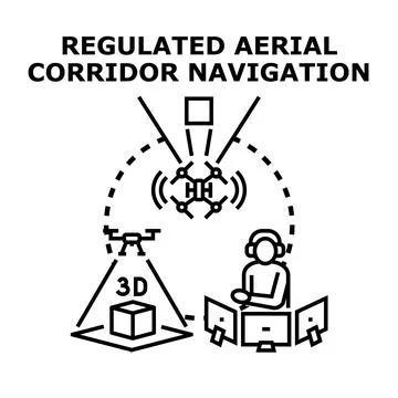 Drone piloting regulated aerial corridor navigation concept Stock Illustration