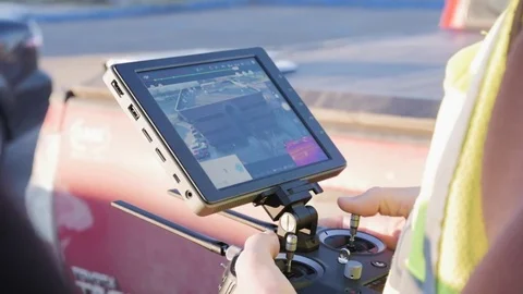 Drone Pilots Hand and Remote Video stock 85032694