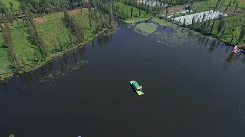 DRONE POI of a Chalupa in Xochimilco Stock Footage