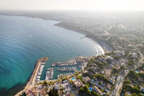Drone point of view Cabo Roig harbor Stock Photos