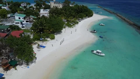 Drone point view at local island in Maldives.Thulusdhoo Stock Footage 306269226