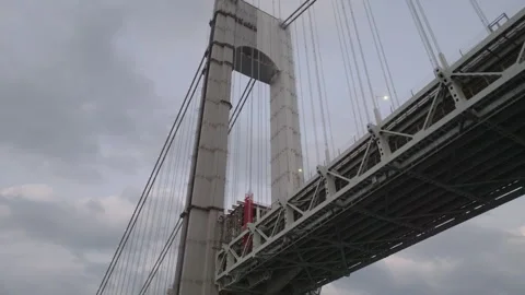 Drone point of view looking up at the Verrazano-Narrows Bridge Stock Footage 313900836