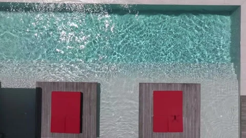 Drone point of view of modern porch of a house with swimming pool. Modern Infini Stock Footage 290773763