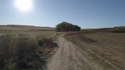Drone point of view of a rural road in Spain Stock Footage 112301324