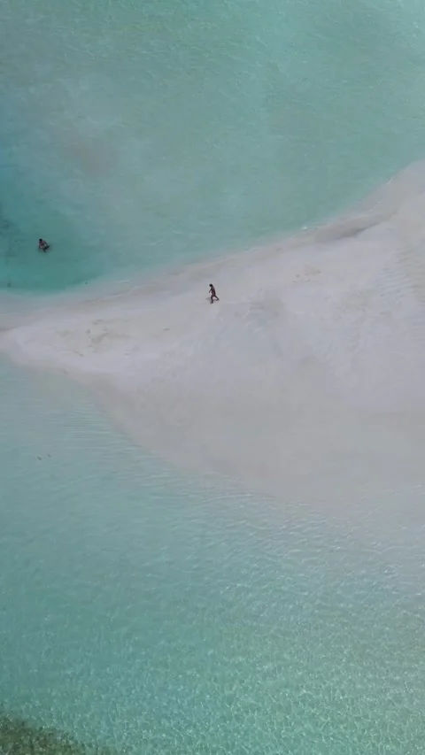 Drone point view of two people at sandbank Stock Footage 305628238