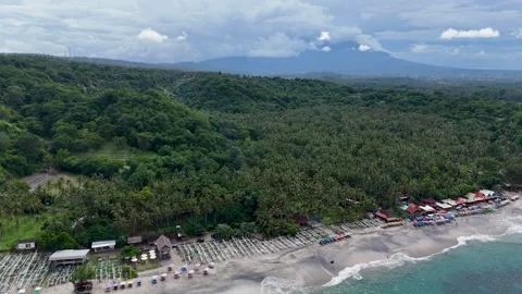Drone Point of View of Virgin Beach Pantai Pasir Putih, Karangasem, Bali Video stock 312743019