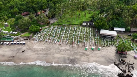 Drone Point of View of Virgin Beach Pantai Pasir Putih, Karangasem, Bali Video stock 312743091
