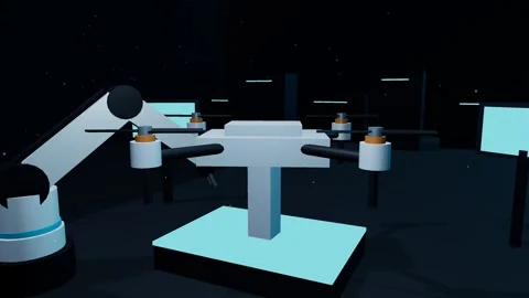 Drone propeller spin test futuristic laboratory test cell Stock Footage 340779039